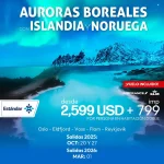 Auroras boreales con Islandia y Noruega