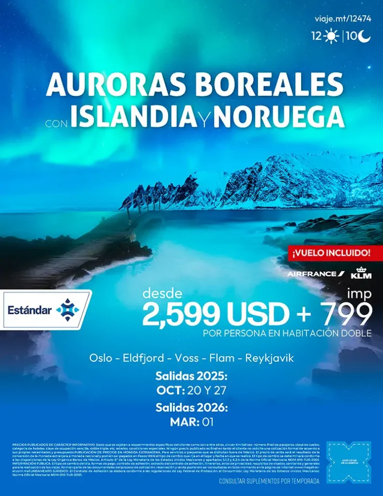 Auroras boreales con Islandia y Noruega