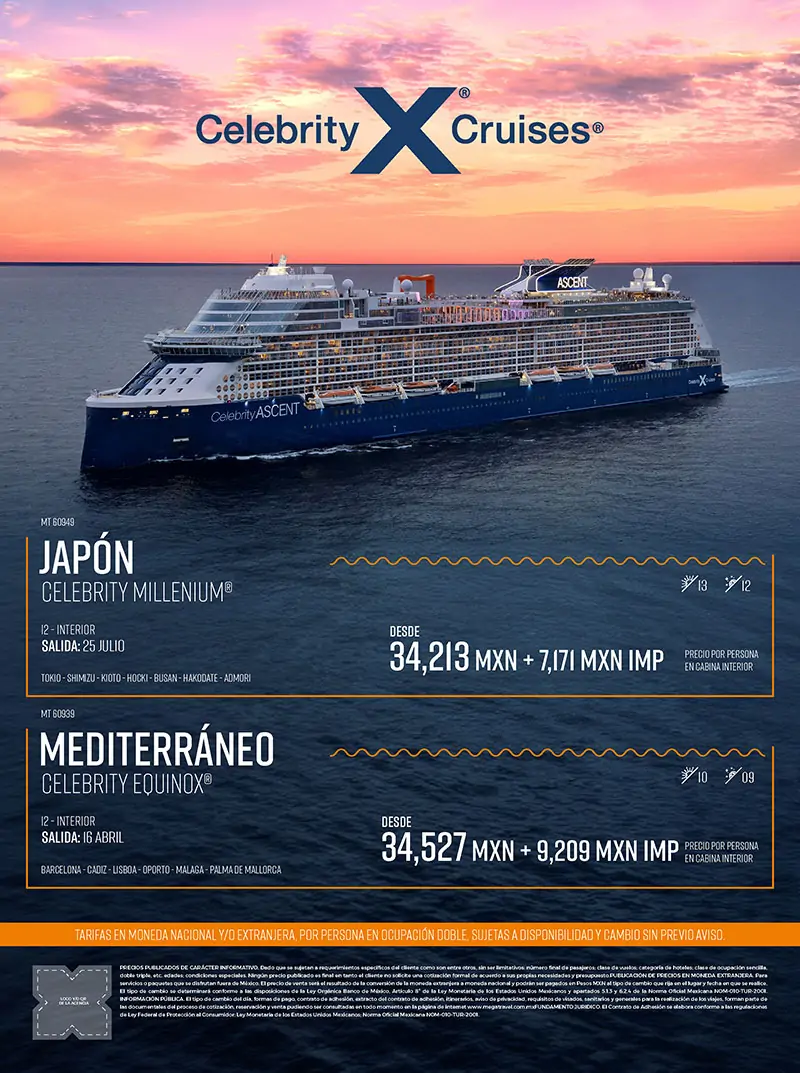 Celebrity X Cruises. Japón y Mediterráneo