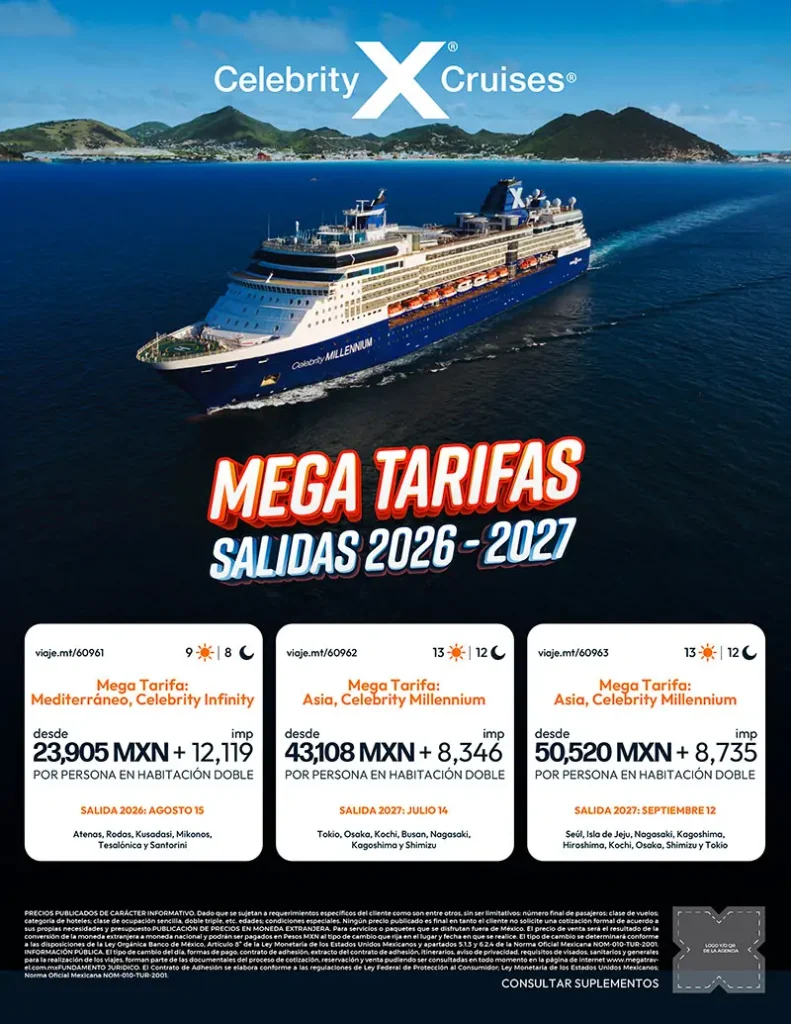 Celebrity X Cruises. Mega tarifas salidas 2026-2027